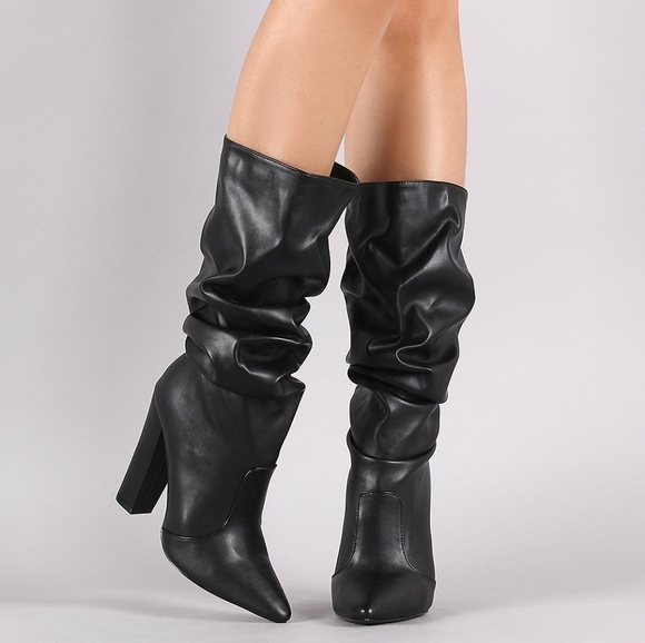 Hazel Slouched Chunky Heels Boots - Nude & Mocha - Picture 5 of 6